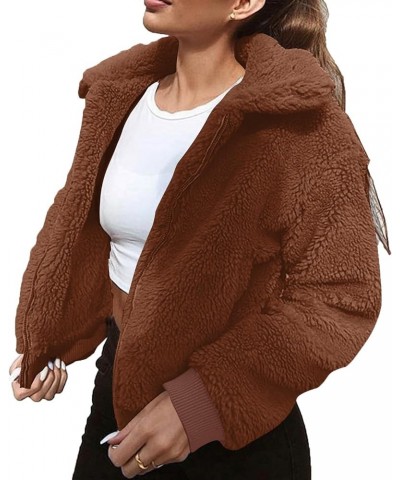 Women's Winter Warm Fleece Sherpa Coats Casual Lapel Collar Zip Up Solid Color Cropped Outerwear Jackets with Pockets Co $10....