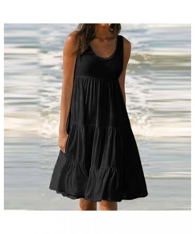 Women's Summer Casual Solid Sleeveless Mini Dresses Ruffle Tiered A Line Flowy Mini Beach Dress Plus Size Tank Dress Black $7...