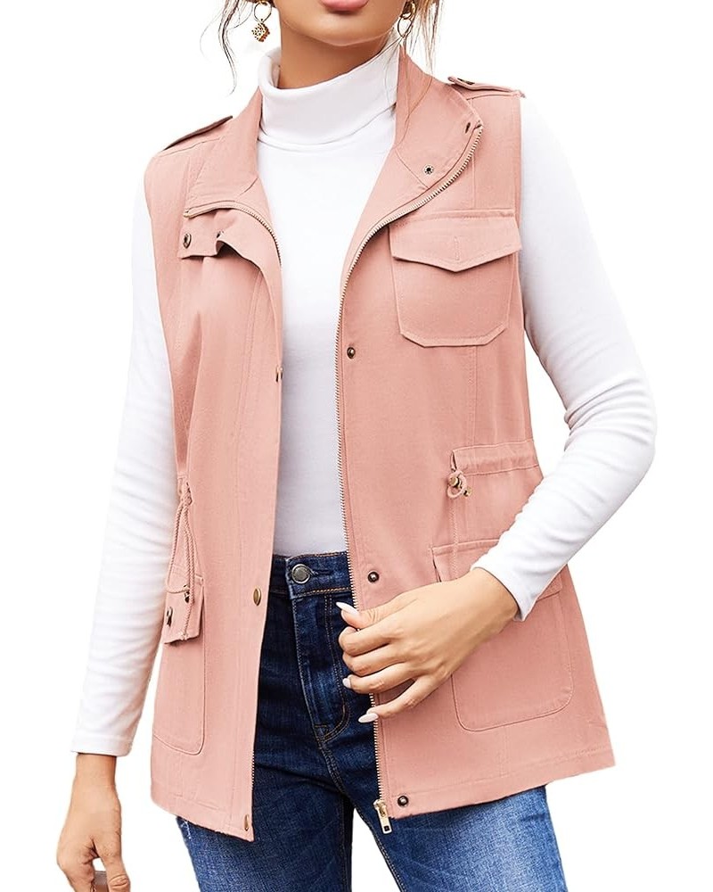 Womens Lightweight Sleeveless Military Anorak Cargo Vest No Hood A- No Hood-pink $25.47 Vests