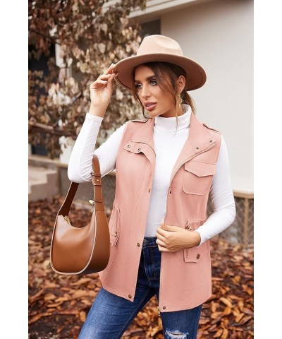 Womens Lightweight Sleeveless Military Anorak Cargo Vest No Hood A- No Hood-pink $25.47 Vests