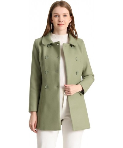 Women's Peter Pan Collar Double Breasted Winter Long Trench Pea Coat Pea Green $43.98 Coats