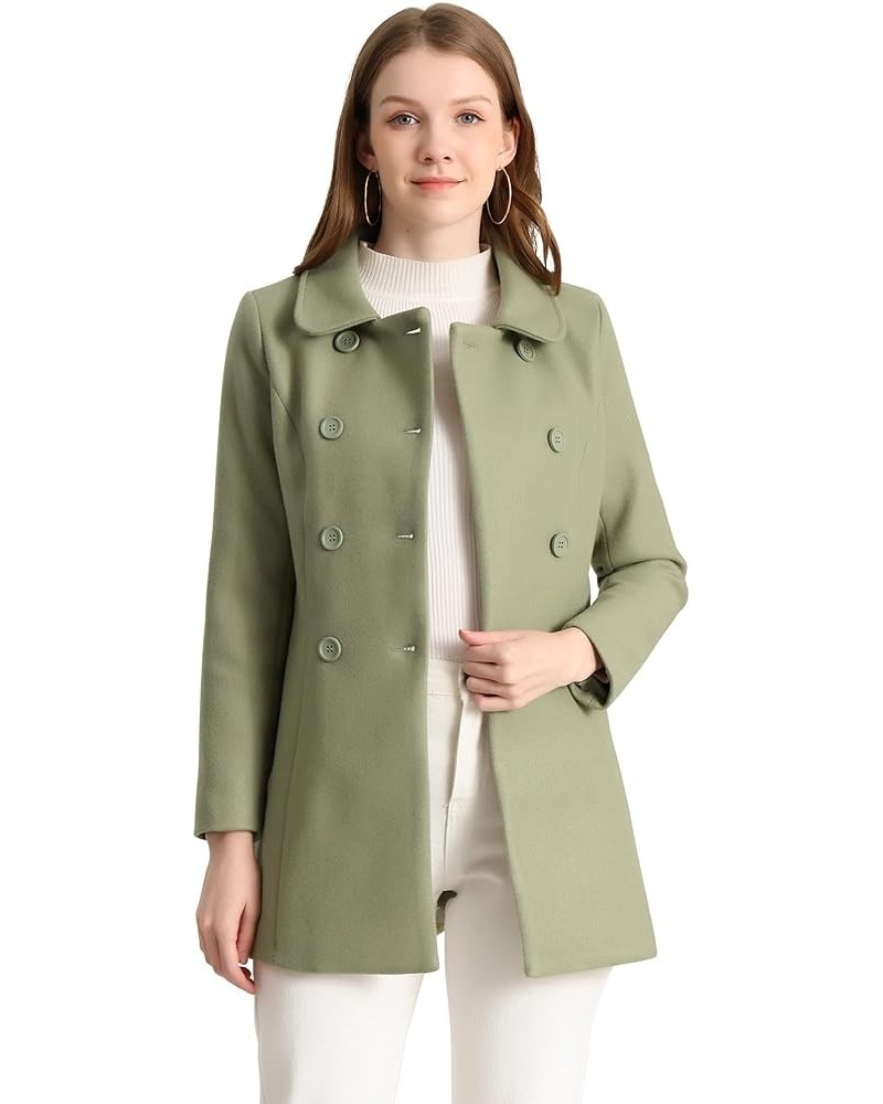 Women's Peter Pan Collar Double Breasted Winter Long Trench Pea Coat Pea Green $43.98 Coats