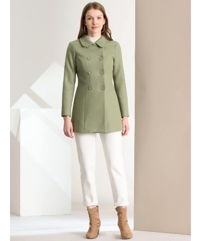 Women's Peter Pan Collar Double Breasted Winter Long Trench Pea Coat Pea Green $43.98 Coats