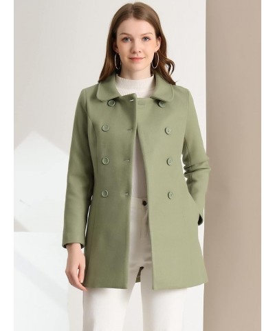 Women's Peter Pan Collar Double Breasted Winter Long Trench Pea Coat Pea Green $43.98 Coats