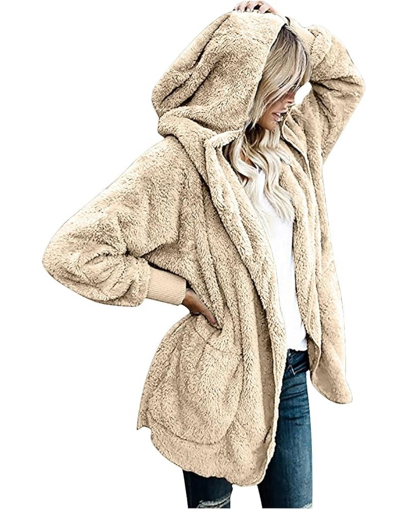 Womens Fleece Teddy Coats 2023 Trendy Hooded Winter Jacket Shaggy Faux Sherpa Cardigans Fashion Warm Clothes J012-beige $9.43...