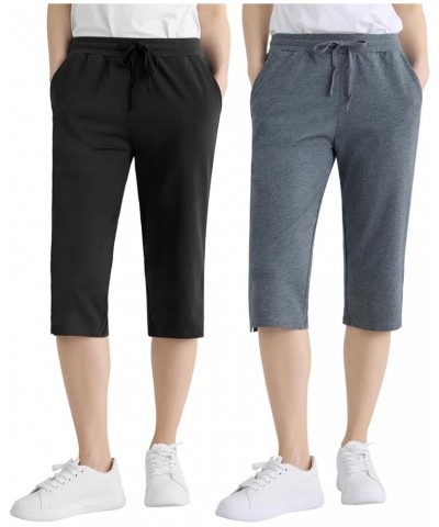 Women's Petite Cotton Capris with Pockets Black Graniteheather 2 Pack $18.00 Pants