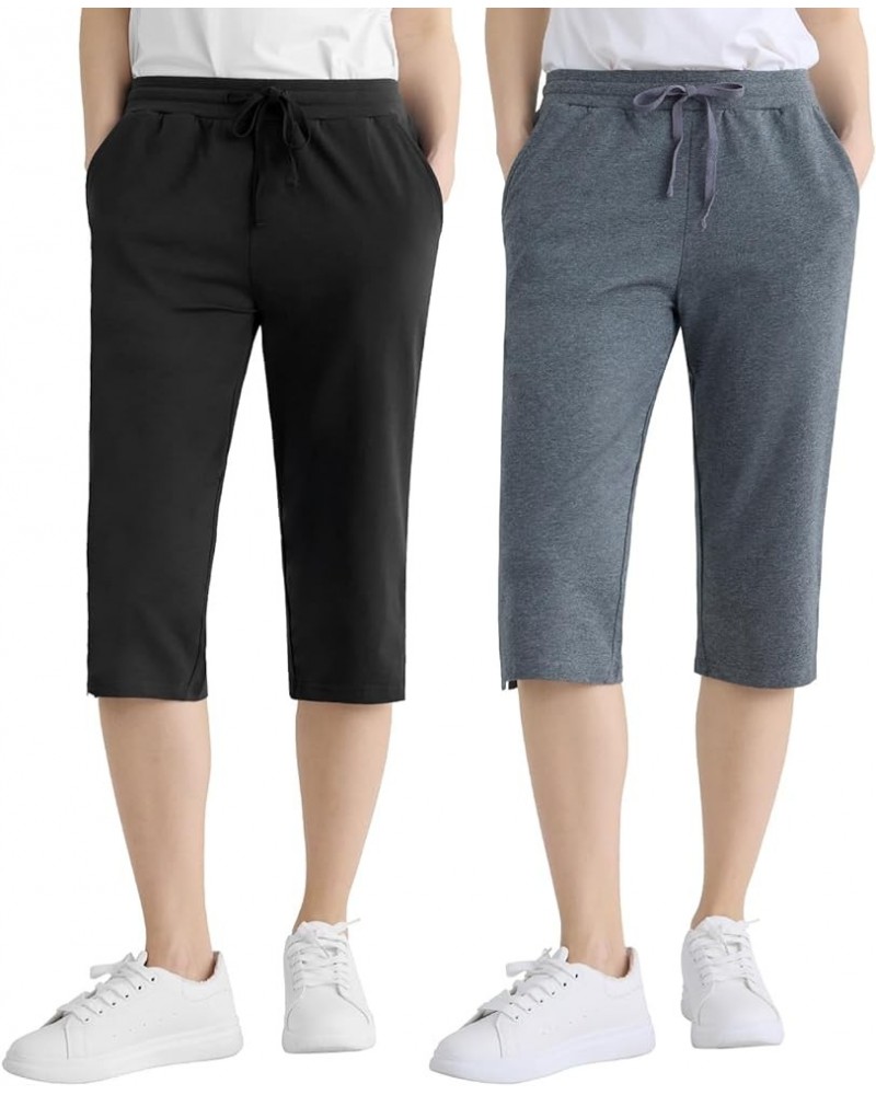 Women's Petite Cotton Capris with Pockets Black Graniteheather 2 Pack $18.00 Pants