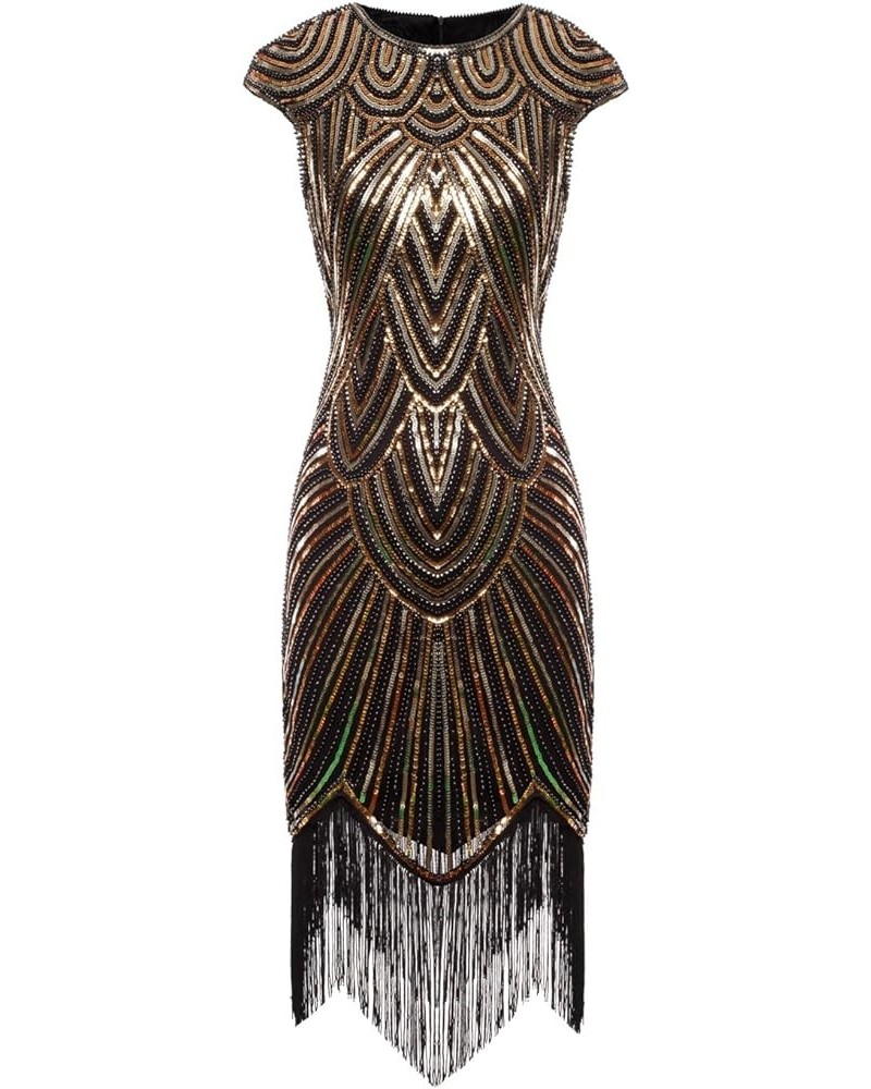 1920s Sequined Embellished Tassels Hem Flapper Dress D20S002 Black Gold $29.06 Dresses