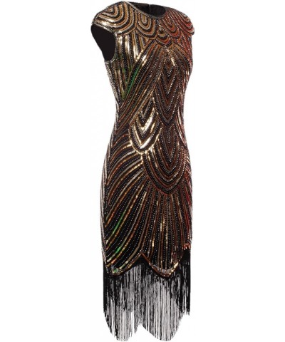 1920s Sequined Embellished Tassels Hem Flapper Dress D20S002 Black Gold $29.06 Dresses