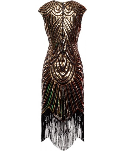 1920s Sequined Embellished Tassels Hem Flapper Dress D20S002 Black Gold $29.06 Dresses