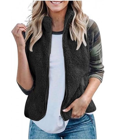 Womens Fuzzy Fleece Vest Cropped Winter Solid Zip Up Sleeveless Sherpa Jacket Outerwear Coat 01-black $8.09 Vests