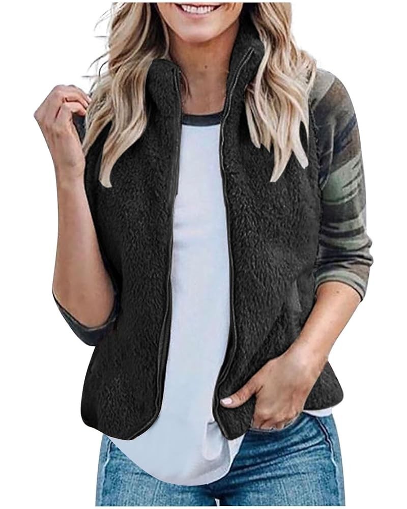 Womens Fuzzy Fleece Vest Cropped Winter Solid Zip Up Sleeveless Sherpa Jacket Outerwear Coat 01-black $8.09 Vests