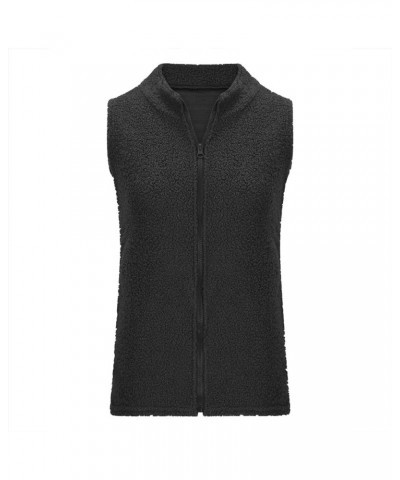 Womens Fuzzy Fleece Vest Cropped Winter Solid Zip Up Sleeveless Sherpa Jacket Outerwear Coat 01-black $8.09 Vests