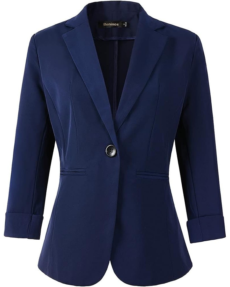 Womens 3/4 Sleeve Solid Color Lightweight Casual Work Suit Jacket Office Blazer Blue $14.74 Blazers