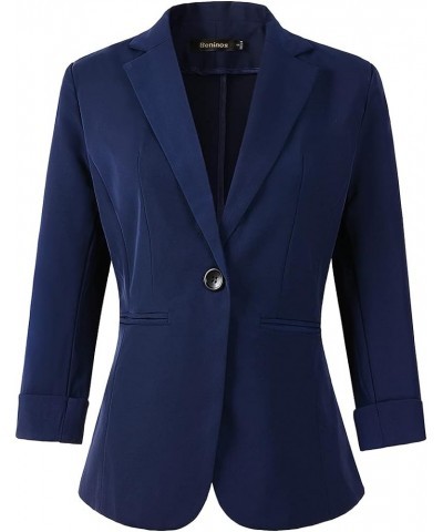 Womens 3/4 Sleeve Solid Color Lightweight Casual Work Suit Jacket Office Blazer Blue $14.74 Blazers