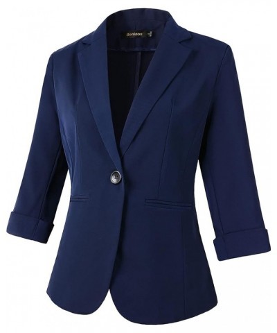 Womens 3/4 Sleeve Solid Color Lightweight Casual Work Suit Jacket Office Blazer Blue $14.74 Blazers