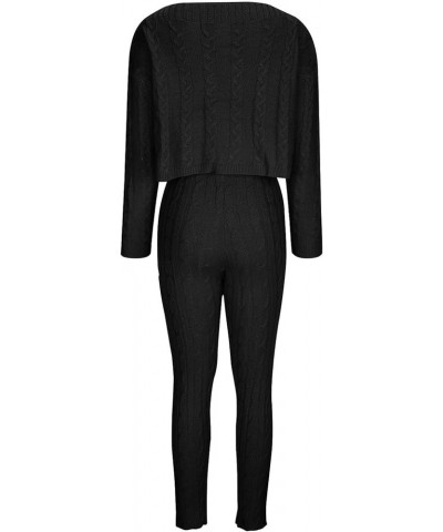 Off Shoulder Sweater Sets for Women Two Piece Outfits Cable Knit Pullover Tops and Bodycon Pants Lounge Matching Set Black $1...