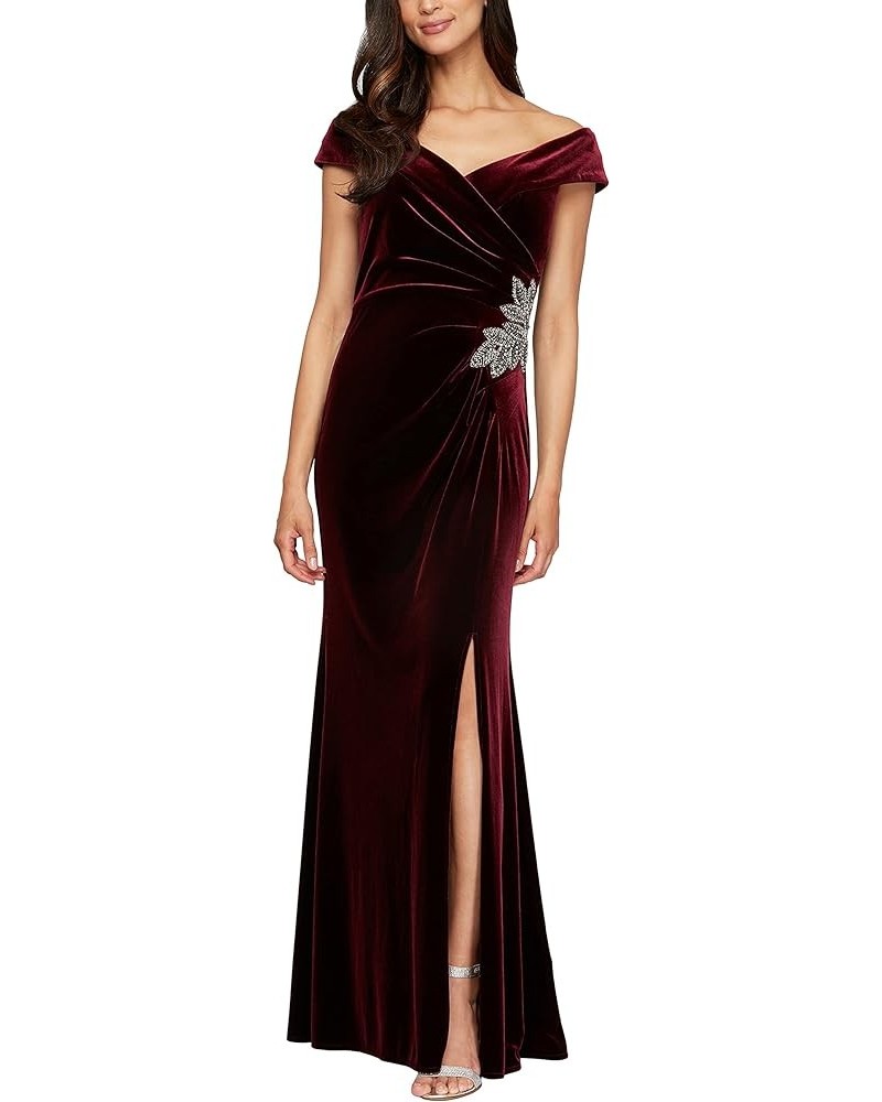 Women's Long Off The Shoulder Fit and Flare Dress Wine $56.86 Dresses