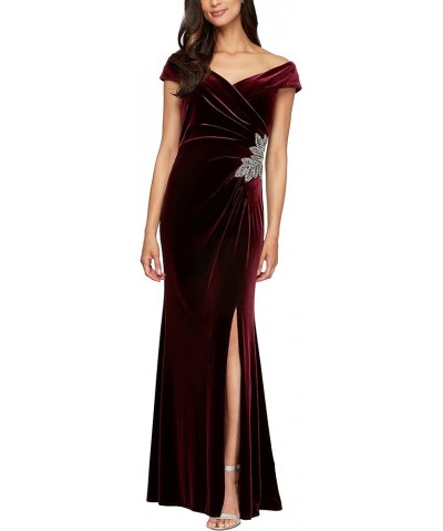 Women's Long Off The Shoulder Fit and Flare Dress Wine $56.86 Dresses