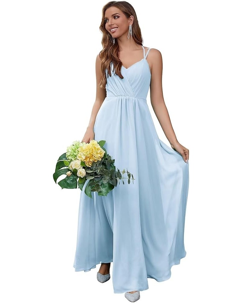 Chiffon Bridesmaid Dresses for Women Long A Line Pleated V Neck Formal Evening Party Gown Sky Blue $35.94 Dresses