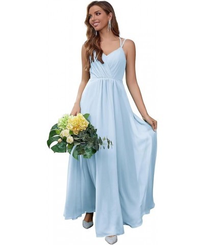 Chiffon Bridesmaid Dresses for Women Long A Line Pleated V Neck Formal Evening Party Gown Sky Blue $35.94 Dresses