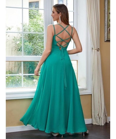 Chiffon Bridesmaid Dresses for Women Long A Line Pleated V Neck Formal Evening Party Gown Sky Blue $35.94 Dresses