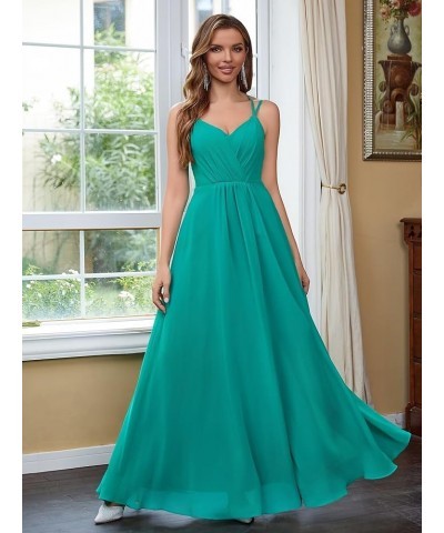 Chiffon Bridesmaid Dresses for Women Long A Line Pleated V Neck Formal Evening Party Gown Sky Blue $35.94 Dresses