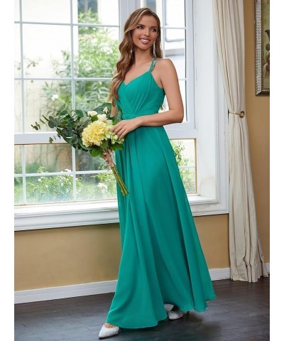 Chiffon Bridesmaid Dresses for Women Long A Line Pleated V Neck Formal Evening Party Gown Sky Blue $35.94 Dresses