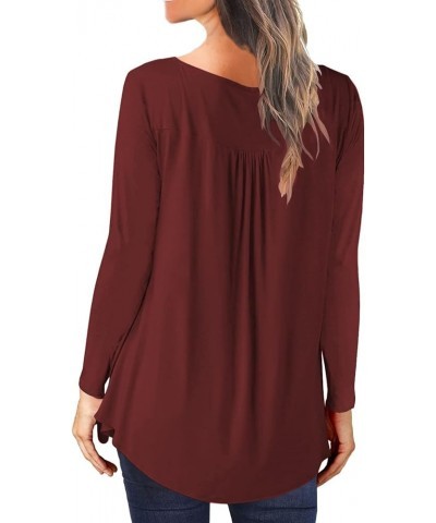 Womens Tops Casual Long Sleeve Tunic Loose Fit Pleated Fall Floral Print T-Shirt 22_wine Red $13.20 Tops