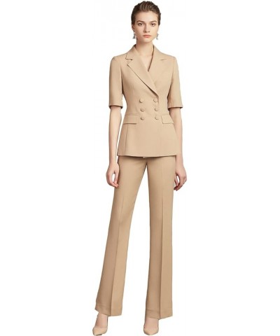 Womens 2 Piece Suit Set Half Sleeve Blazer and Pants Casual Business Work Office Special Occasions Khaki $29.70 Suits