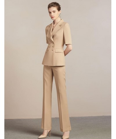 Womens 2 Piece Suit Set Half Sleeve Blazer and Pants Casual Business Work Office Special Occasions Khaki $29.70 Suits