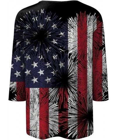 4Th of July 3/4 Length Sleeve Womens Tops Womens American Flag Patriotic Independence Day Crewneck Cute Festival Tops 04-mult...