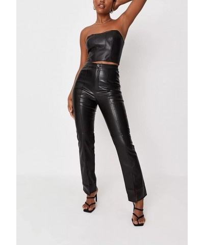 Leather Pants for Women High Waisted Drawstring PU Casual Faux Leather Joggers with Pockets 9-black $15.50 Leggings