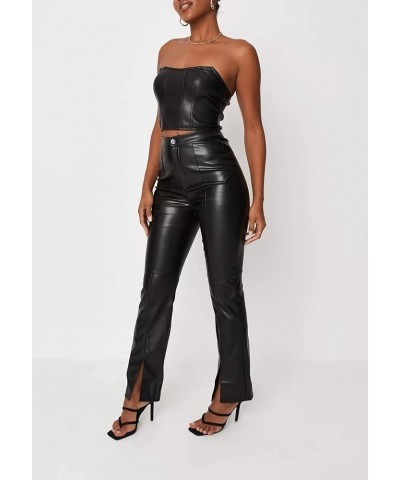 Leather Pants for Women High Waisted Drawstring PU Casual Faux Leather Joggers with Pockets 9-black $15.50 Leggings