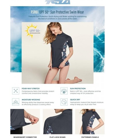 Women's UPF 50+ Rash Guard Short Sleeve, UV/SPF Surf Swim Shirts, Water Beach Swimsuit Top Lily Charcoal $13.74 Swimsuits