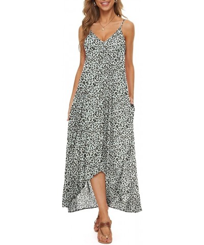 Women V-Neck Polka Dot Print Spaghetti Strap Boho Long Maxi Dresses F Leopard White $9.84 Dresses