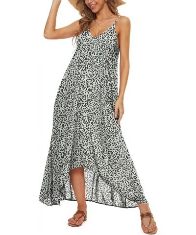 Women V-Neck Polka Dot Print Spaghetti Strap Boho Long Maxi Dresses F Leopard White $9.84 Dresses