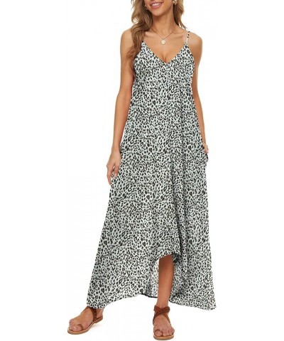 Women V-Neck Polka Dot Print Spaghetti Strap Boho Long Maxi Dresses F Leopard White $9.84 Dresses