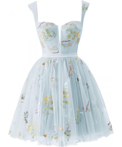 Tulle Flower Embroidery Homecoming Dresses Spaghetti Straps Short Floral Prom Party Dress 3 Style-blue $26.00 Dresses