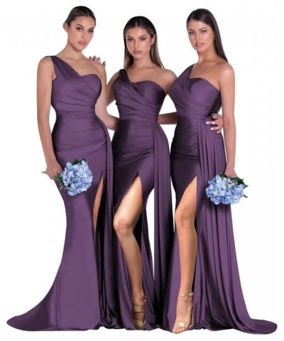 One Shoulder Mermaid Bridesmaid Dresses for Women Bodycon Prom Dress with Slit Long Formal Dress for Wedding QM507 Grape $27....