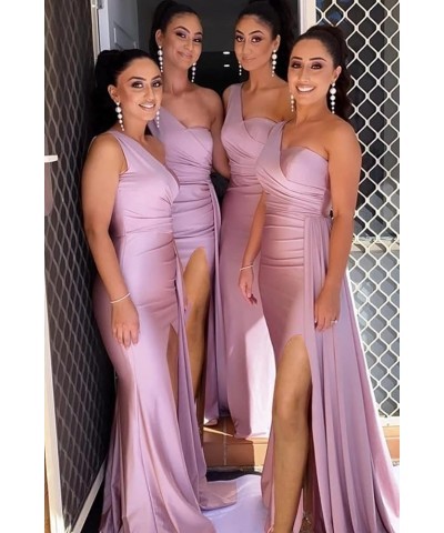 One Shoulder Mermaid Bridesmaid Dresses for Women Bodycon Prom Dress with Slit Long Formal Dress for Wedding QM507 Grape $27....