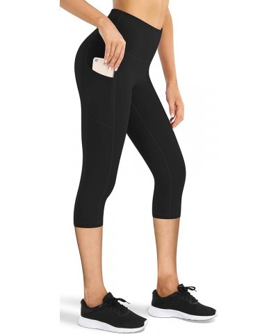 High Waist Yoga Pants with Pockets, Capri Leggings for Women Tummy Control Running 4 Way Stretch Workout Leggings Black $11.2...