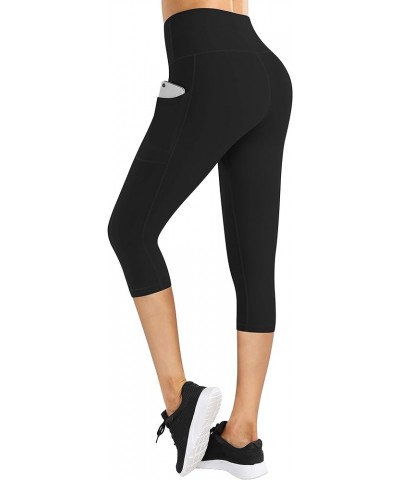 High Waist Yoga Pants with Pockets, Capri Leggings for Women Tummy Control Running 4 Way Stretch Workout Leggings Black $11.2...