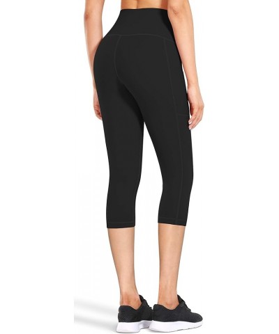 High Waist Yoga Pants with Pockets, Capri Leggings for Women Tummy Control Running 4 Way Stretch Workout Leggings Black $11.2...