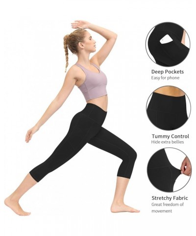 High Waist Yoga Pants with Pockets, Capri Leggings for Women Tummy Control Running 4 Way Stretch Workout Leggings Black $11.2...