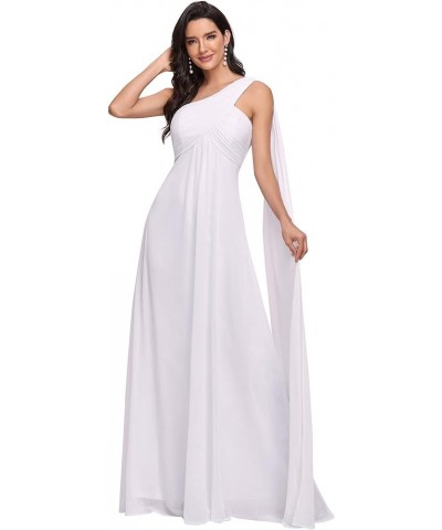 Women's Flowy One-Shoulder Ruched Bust Long Bridesmaid Dress Evening Gown 09816-USA White $39.77 Dresses