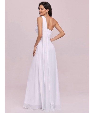 Women's Flowy One-Shoulder Ruched Bust Long Bridesmaid Dress Evening Gown 09816-USA White $39.77 Dresses