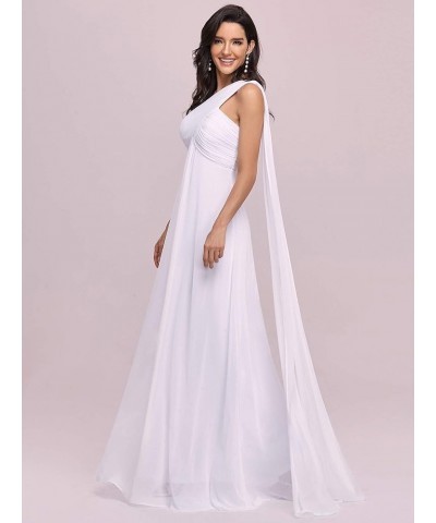 Women's Flowy One-Shoulder Ruched Bust Long Bridesmaid Dress Evening Gown 09816-USA White $39.77 Dresses