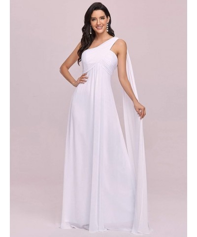 Women's Flowy One-Shoulder Ruched Bust Long Bridesmaid Dress Evening Gown 09816-USA White $39.77 Dresses