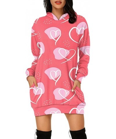 Women's Hooded Sweatshirt Lightweight Long Sleeve Pullover Heart Print Hoodie Dress with Pockets 01-hot Pink $8.82 Hoodies & ...